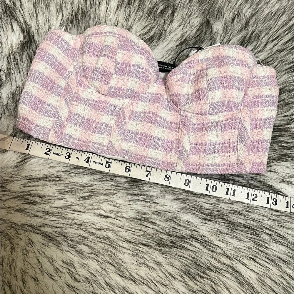 NWT ZARA Strapless Tweed Underwire Bustier Corset Top Lavender White Pink XS